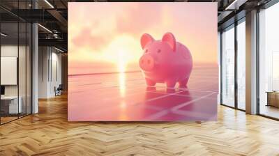 A solar panel piggy bank money box. Saving money with solar energy Wall mural