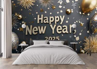 A stylish greeting card for the new year of 2025 with a festive New Year's celebration Wall mural