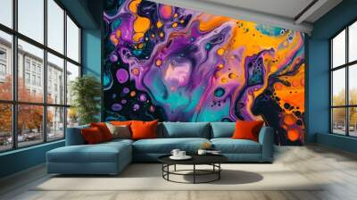 A vibrant, psychedelic abstract art piece with strong textures and vivid colors. The textures flow in a captivating, dynamic manner, creating an immersive experience. Wall mural