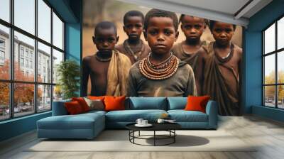 African children standing and looking at camera. Wall mural