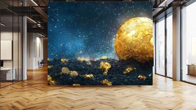 Against a shimmering backdrop, a golden globe represents growth and changes in the global economy, as well as the impacts of changing fiscal policies Wall mural