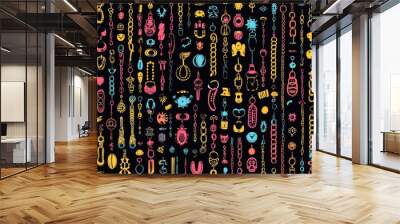 An abstract illustration of trendy chains and buckles for men and women, featuring a modern set of fashion belts and chains Wall mural