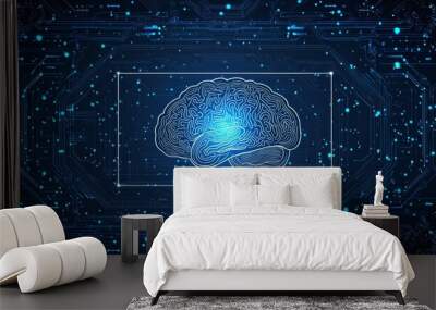 An illustration of a digital brain health remote assessment and passive monitoring, as well as digital interventions. Digital innovation and technology concepts are illustrated. Wall mural