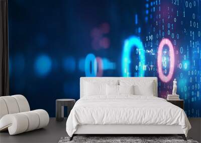 An organized matrix background with dynamic binary code makes up this futuristic cyberspace concept. Wall mural