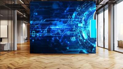 Biometric identification and cyber security protects business transactions from online digital cyber attacks using fingerprint scanning and businessman unlocking the business data network. Wall mural