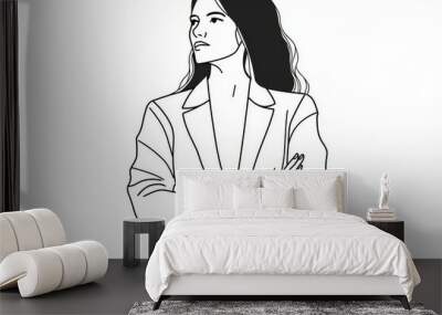 Business woman with confidence - Continuous drawing on one line Wall mural