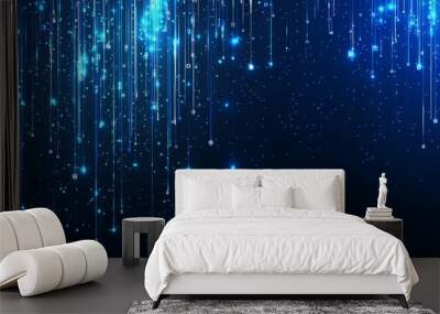 Concepts of digital innovation and technology in the abstract blue space of a digital economy or metaverse. Wall mural