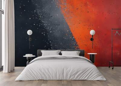 Copy space over red orange black grainy gradient background, blurry lights over dark noise texture Wall mural