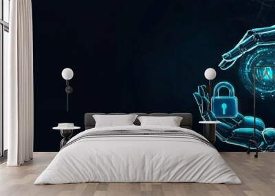 Data protection technology on the interface of a cyber security network. Ai security, Blockchain, Digital padlock, Internet-authorized access against cyber attacks. Concept of privacy for business Wall mural