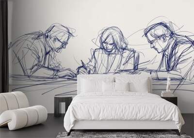 Detailed discussion of work contract among business partners - one line drawing Wall mural