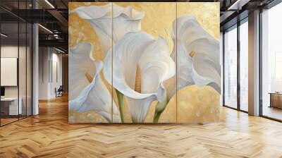 Detailed painting of a three-petalled flower on a gold stem Wall mural