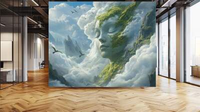 Double exposure digital art piece that looks like a landscape Wall mural