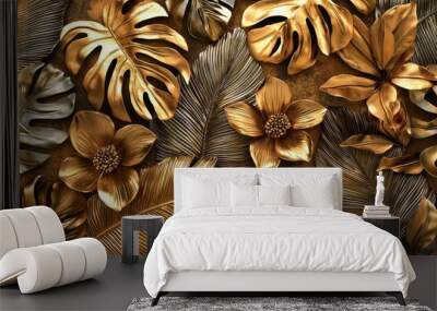 Foreground and background are gold leafed Wall mural