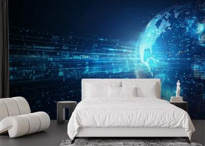 Future tech and digital tech design concepts. Abstract futuristic hologram globe on neon ring. Wall mural