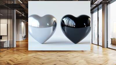 Glossy holographic chrome heart set. Set of isolated elements in heart shape. Modern illustration in Y2K style. Wall mural