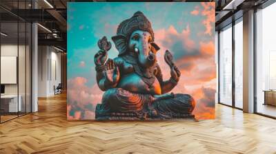 Goddess Ganesh festival sculpture. Lord Ganesha at sunset. Wall mural