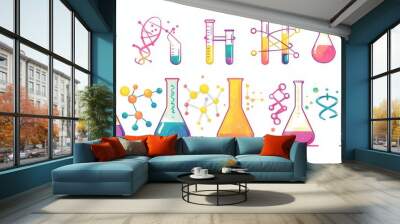 Gradient-style illustration and icons for biotechnology Wall mural