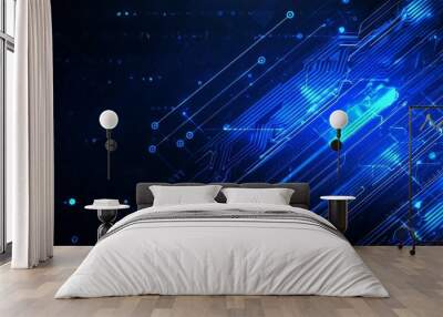 Grid line circuit futuristic digital tech background. Modern illustration style. Wall mural