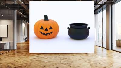 Halloween icons set featuring pumpkins, ghosts, witches hats, and cauldrons. Great for Halloween-themed designs and decorations. Wall mural