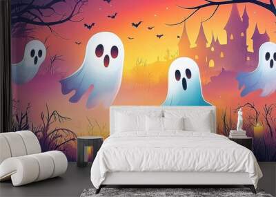 Halloween Night in a Pixelated Video Game World Filled with Glowing Ghosts Photography Concept with Ethereal Lighting Wall mural