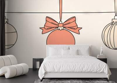 Icon of modern Christmas ball decoration with a silhouette on a white background. Linear stylized. Wall mural