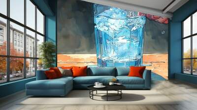 Illustration of a glass of water in a cartoon. Water Cartoon - An illustration of a glass of water in a cartoon. Wall mural