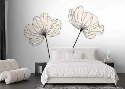 Illustration of an African violet in continuous line art fashion. Saintpaulia flowering plant black linear sketch isolated on white background. Wall mural