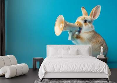 In this video, a rabbit uses a hand speaker to notify, warn, and announce. Wall mural