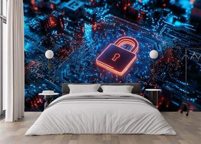 Innovative concept of cybersecurity and online data protection. Technology for securing data storage. Wall mural