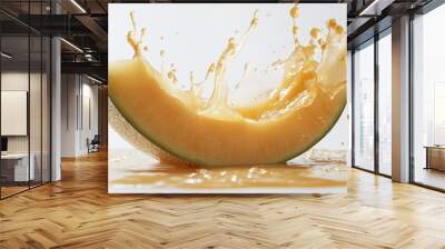 It captures the natural beauty and energy of summer in this vibrant and refreshing image of a cantaloupe juice splash with soft orange hues. Wall mural