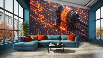 Legal gavels and AI circuit boards, the intersection of legal processes and technology. Wall mural