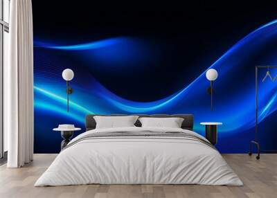 Light blue abstract wave on dark blue background grainy texture banner poster header design Wall mural