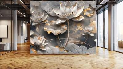 Marble background with floral designs on three panels of wall art Wall mural