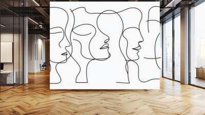 Modern continuous line art man and woman portrait, minimalist print. Modern illustration. Wall mural