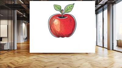 Modern illustration of red apple. Abstract illustration with organic apple lettering. Wall mural