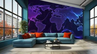 Modern illustration of the digital globes with connected wave dots. Digital data communication innovation and technology concepts.Futuristic digital technology backgrounds. Wall mural