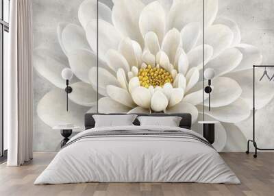 On a white background, a white flower is painted with gold accents Wall mural