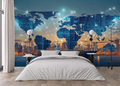 Photo concept depicting the intricate network of global trade logistics and distribution channels that power international supply chains Wall mural