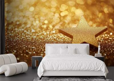 Radiant golden star on gray gradient background Wall mural