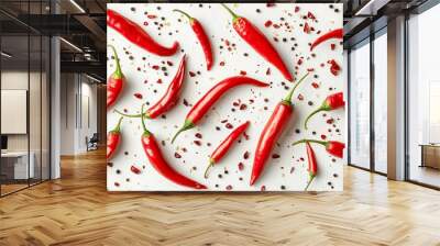 Red chili pepper slices floating in mid-air. Clipping paths are included. Wall mural