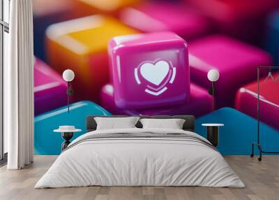 Represents social media success with a heart-shaped social media notification icon Wall mural