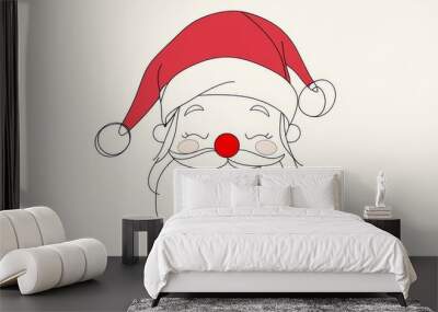 Santa Claus is drawn in one continuous line. Modern illustration isolated on white background. Wall mural