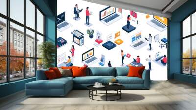 Set of isometric journalists' icons for news and media Wall mural