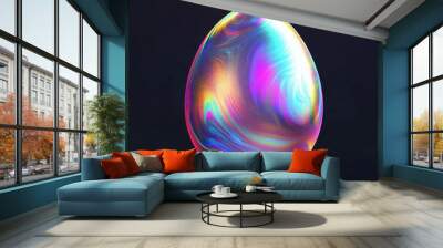 The abstract holographic circle is on a black background, with iridescent liquid color gradient noise texture effects applied to it Wall mural