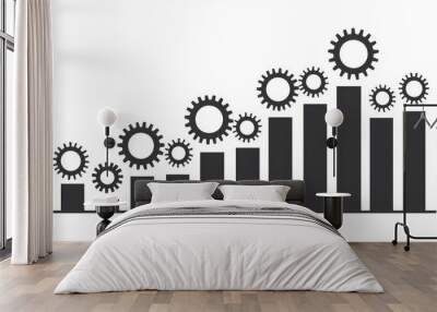 The diagram of a gear and growth chart is drawn continuously in one line, one line art, and is a modern illustration of business and finance. Wall mural