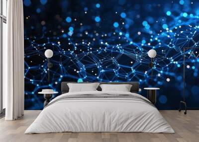 The futuristic blue hexagon network with glowing effect is an illustration of the future of the digital communication industry and the future of technology. Wall mural