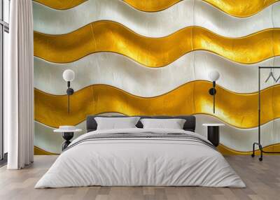 The gold color dominates this white and gold wave pattern Wall mural