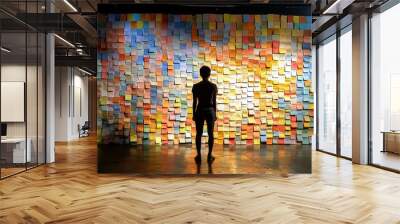 The person stands in front of a colorful post-it wall covered with creative ideas Wall mural