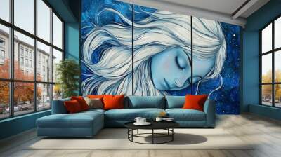 These three canvasses feature bioluminescent fairies with ethereal hair Wall mural