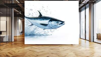 Tuna fish jumping out of the water, isolated on a white background. Stock photo Wall mural